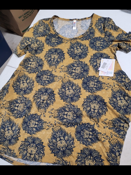 LuLaRoe Tops - LuLaRoe Mustard Yellow Tee with Navy Lion Print
